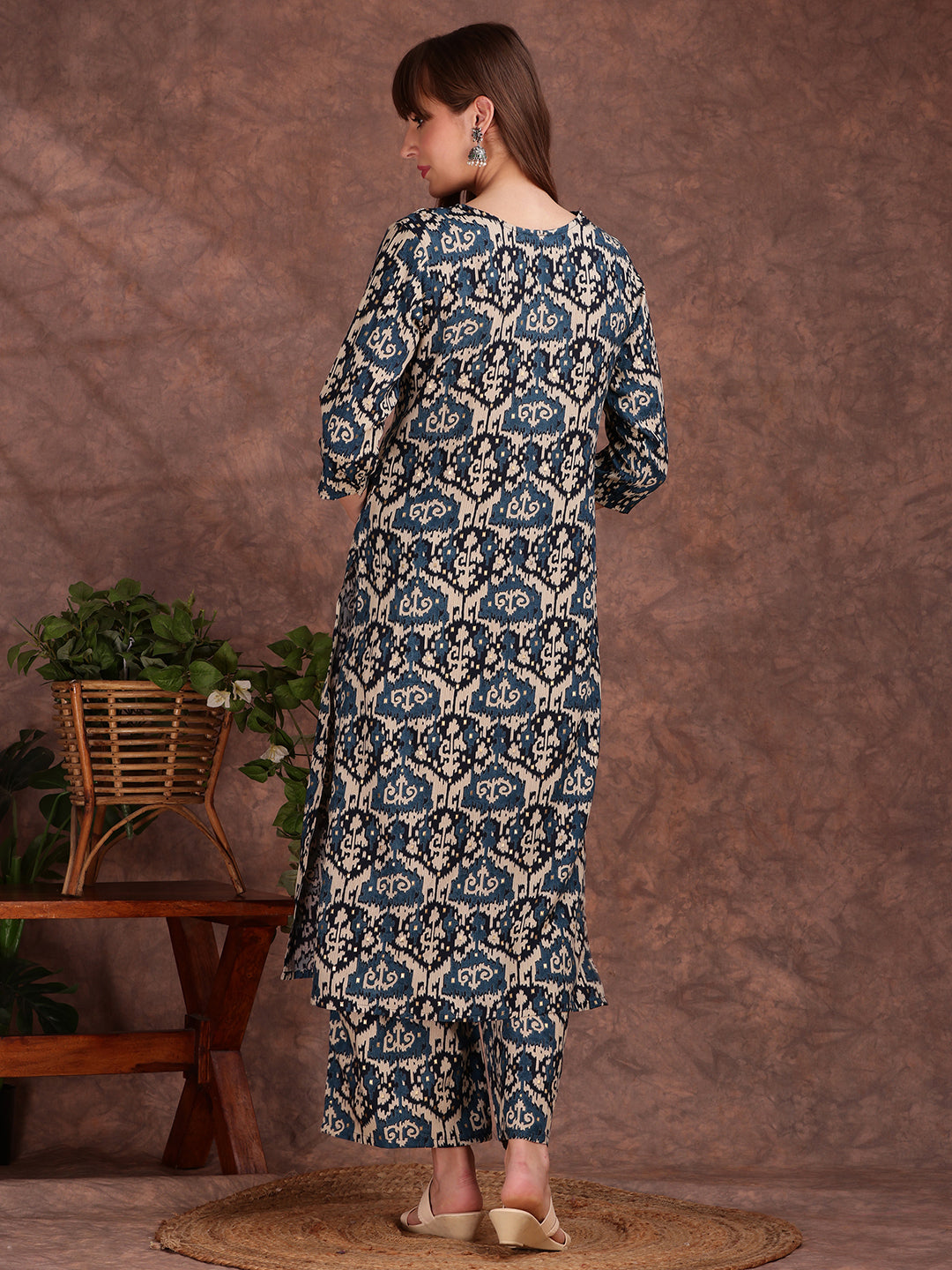 Ethnic Motifs Printed Lace Detailing Kurta And Palazzo, Teal - Hiral Fashion - Distacart