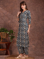 Ethnic Motifs Printed Lace Detailing Kurta And Palazzo, Teal - Hiral Fashion - Distacart