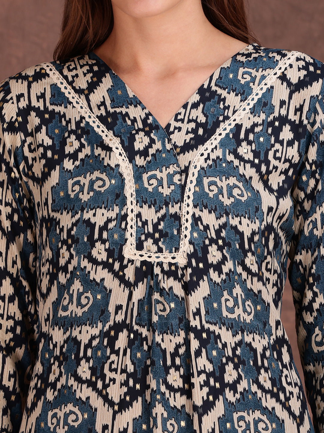 Ethnic Motifs Printed Lace Detailing Kurta And Palazzo, Teal - Hiral Fashion - Distacart