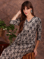 Ethnic Motifs Printed Lace Detailing Kurta And Palazzo, Black - Hiral Fashion - Distacart