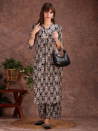 Ethnic Motifs Printed Lace Detailing Kurta And Palazzo, Black - Hiral Fashion - Distacart