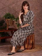 Ethnic Motifs Printed Lace Detailing Kurta And Palazzo, Black - Hiral Fashion - Distacart