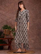 Ethnic Motifs Printed Lace Detailing Kurta And Palazzo, Black - Hiral Fashion - Distacart