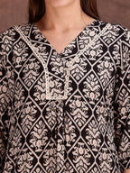 Ethnic Motifs Printed Lace Detailing Kurta And Palazzo, Black - Hiral Fashion - Distacart