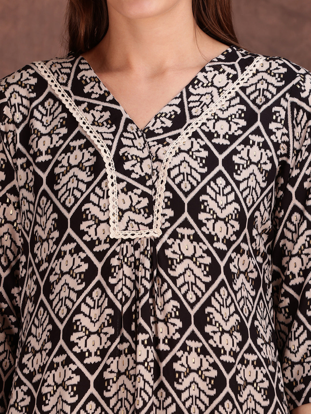 Ethnic Motifs Printed Lace Detailing Kurta And Palazzo, Black - Hiral Fashion - Distacart