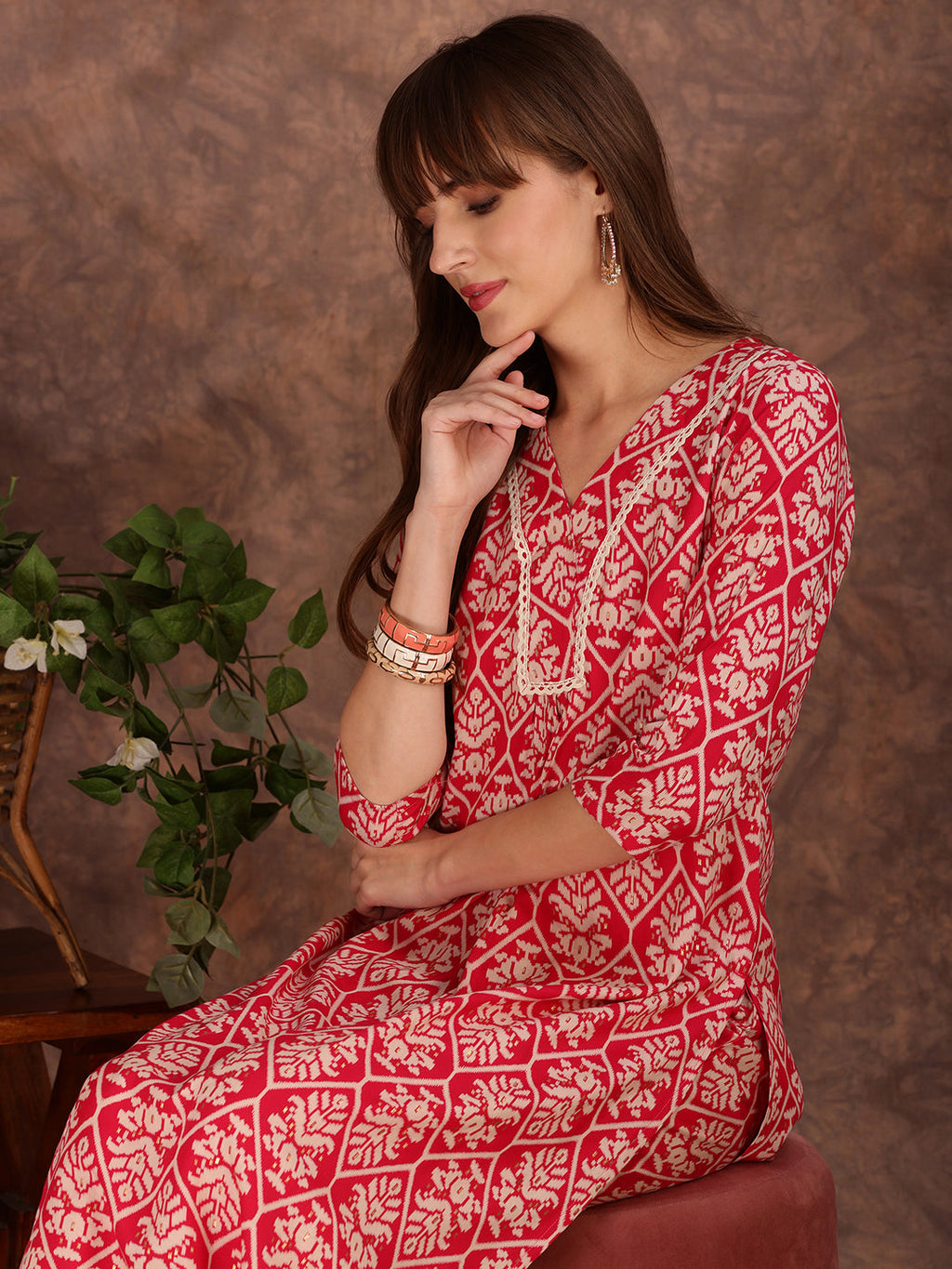 Ethnic Motifs Printed Lace Detailing Kurta And Palazzo, Pink - Hiral Fashion - Distacart