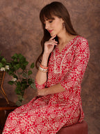Ethnic Motifs Printed Lace Detailing Kurta And Palazzo, Pink - Hiral Fashion - Distacart