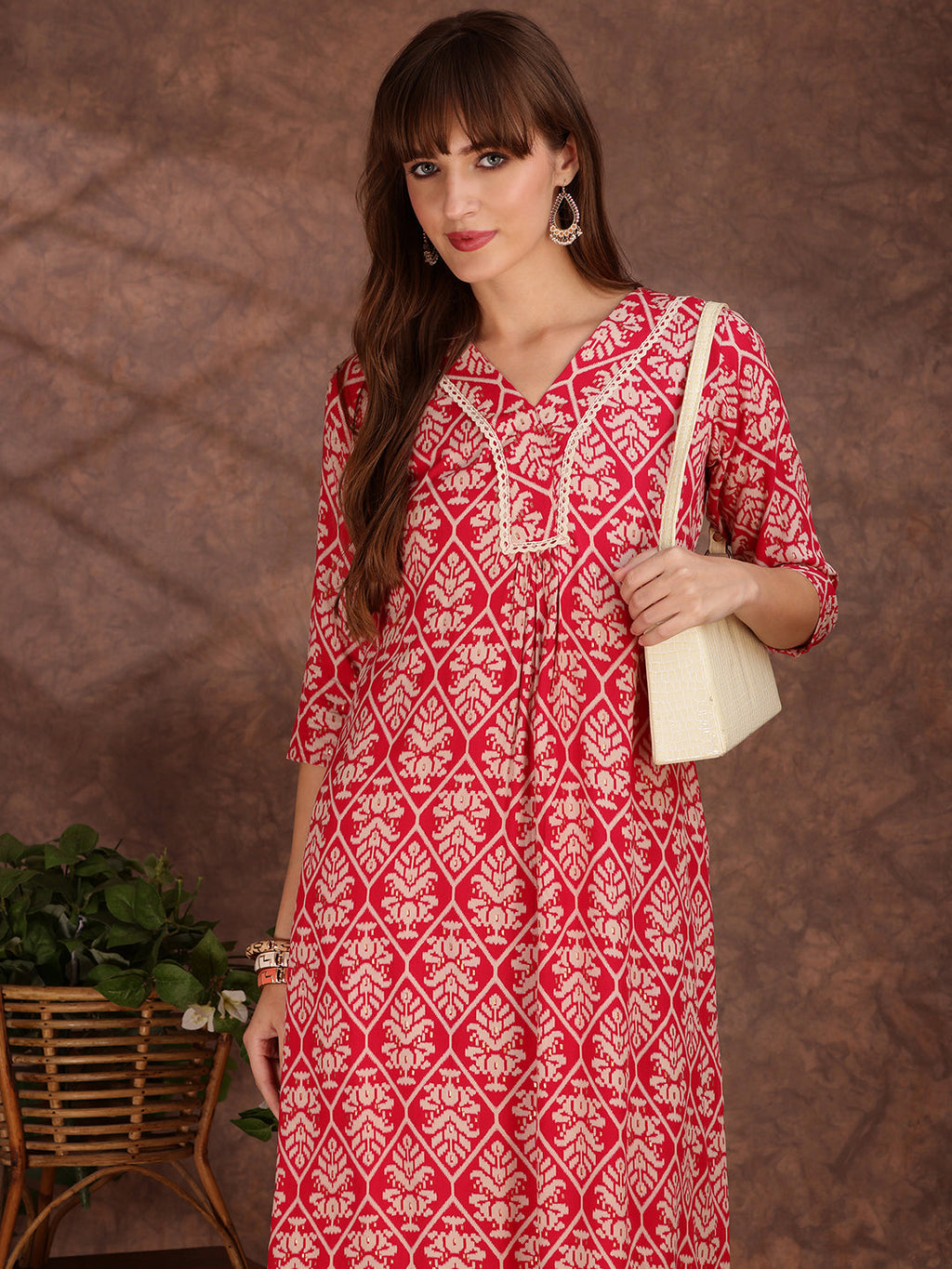 Ethnic Motifs Printed Lace Detailing Kurta And Palazzo, Pink - Hiral Fashion - Distacart