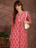 Ethnic Motifs Printed Lace Detailing Kurta And Palazzo, Pink - Hiral Fashion - Distacart