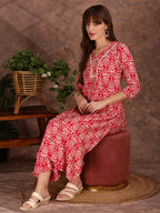 Ethnic Motifs Printed Lace Detailing Kurta And Palazzo, Pink - Hiral Fashion - Distacart
