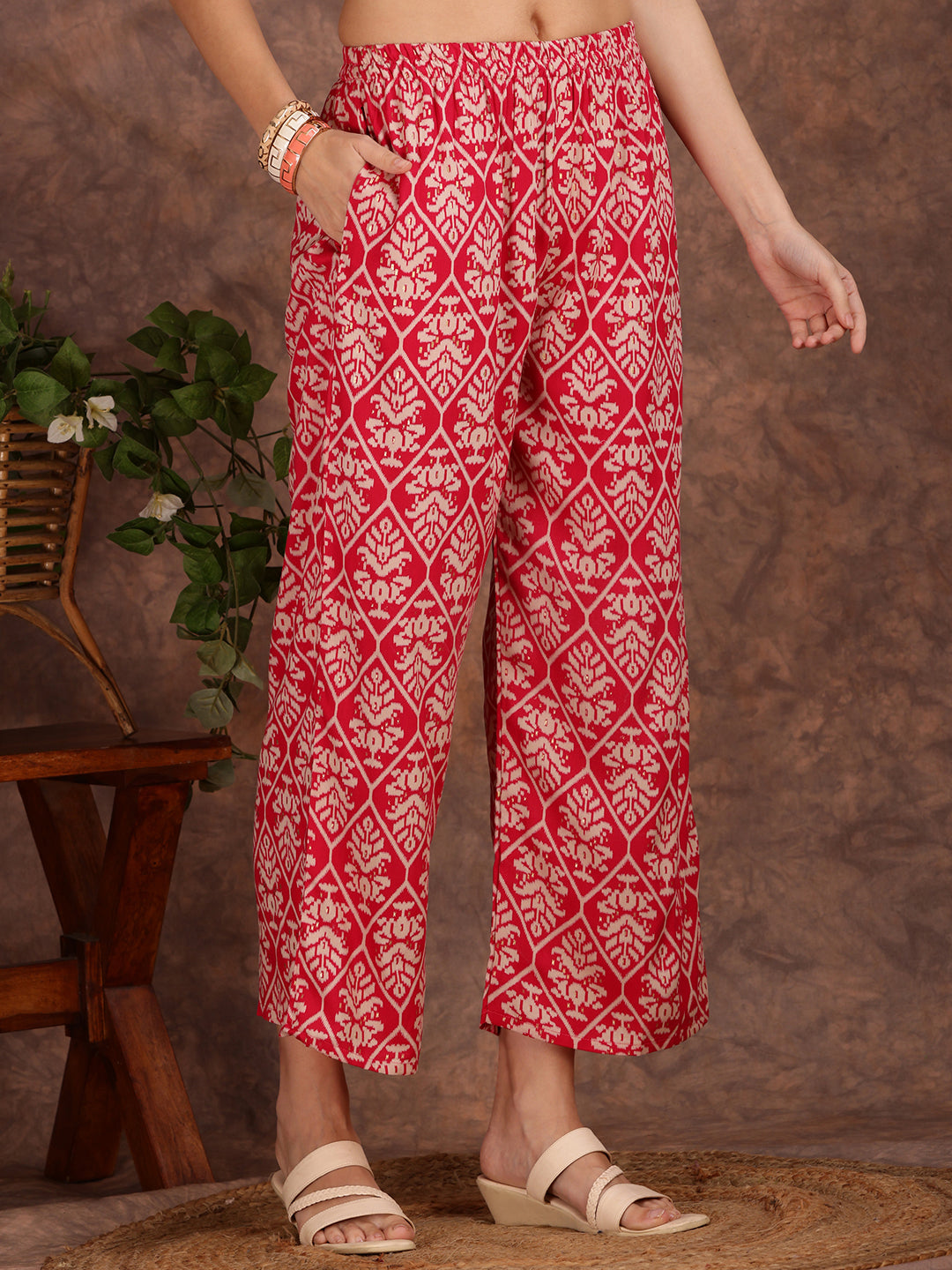 Ethnic Motifs Printed Lace Detailing Kurta And Palazzo, Pink - Hiral Fashion - Distacart