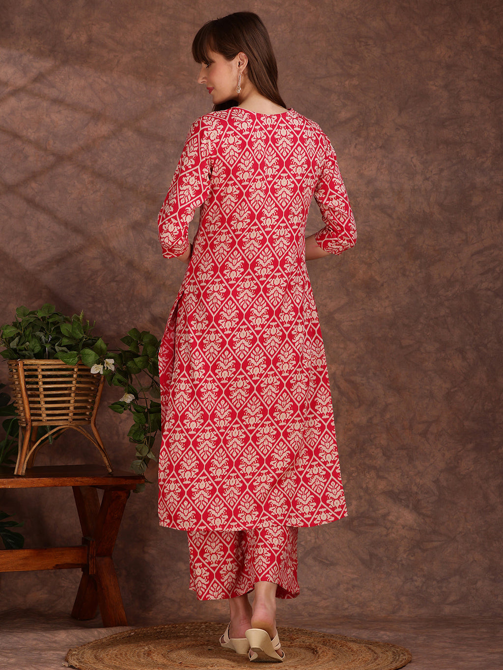 Ethnic Motifs Printed Lace Detailing Kurta And Palazzo, Pink - Hiral Fashion - Distacart