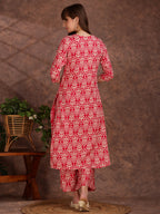 Ethnic Motifs Printed Lace Detailing Kurta And Palazzo, Pink - Hiral Fashion - Distacart