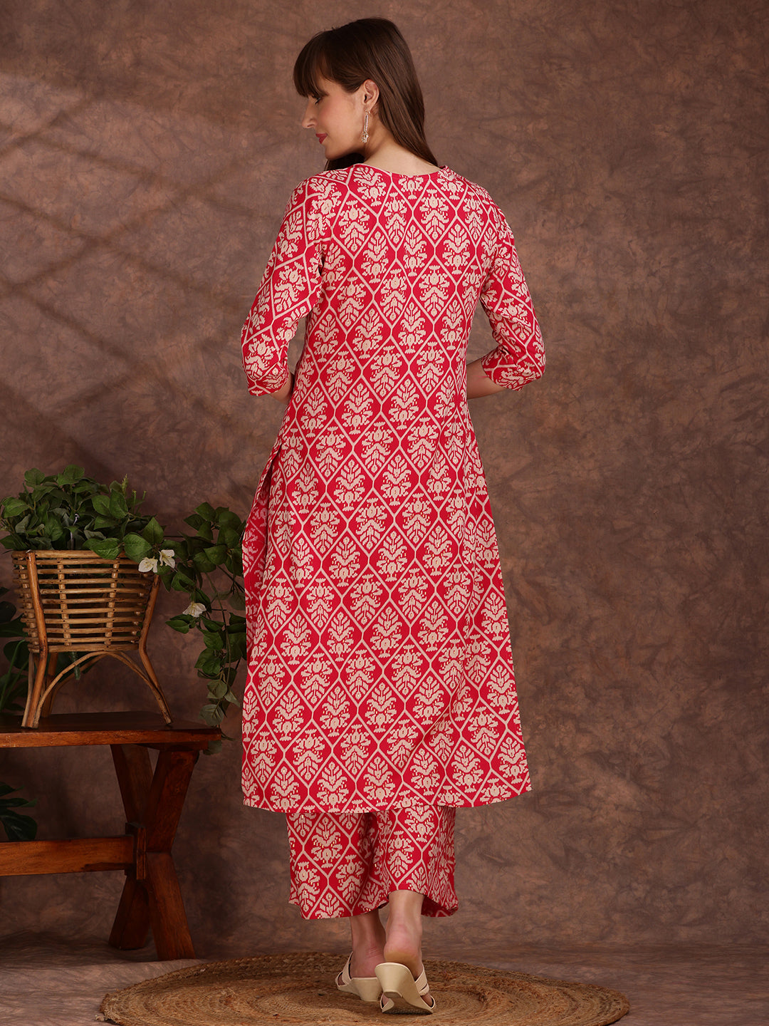 Ethnic Motifs Printed Lace Detailing Kurta And Palazzo, Pink - Hiral Fashion - Distacart