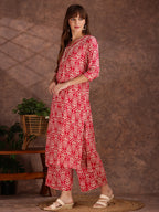 Ethnic Motifs Printed Lace Detailing Kurta And Palazzo, Pink - Hiral Fashion - Distacart