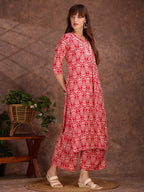 Ethnic Motifs Printed Lace Detailing Kurta And Palazzo, Pink - Hiral Fashion - Distacart