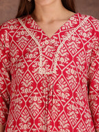 Ethnic Motifs Printed Lace Detailing Kurta And Palazzo, Pink - Hiral Fashion - Distacart