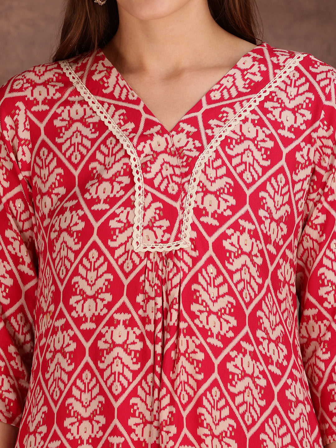 Ethnic Motifs Printed Lace Detailing Kurta And Palazzo, Pink - Hiral Fashion - Distacart