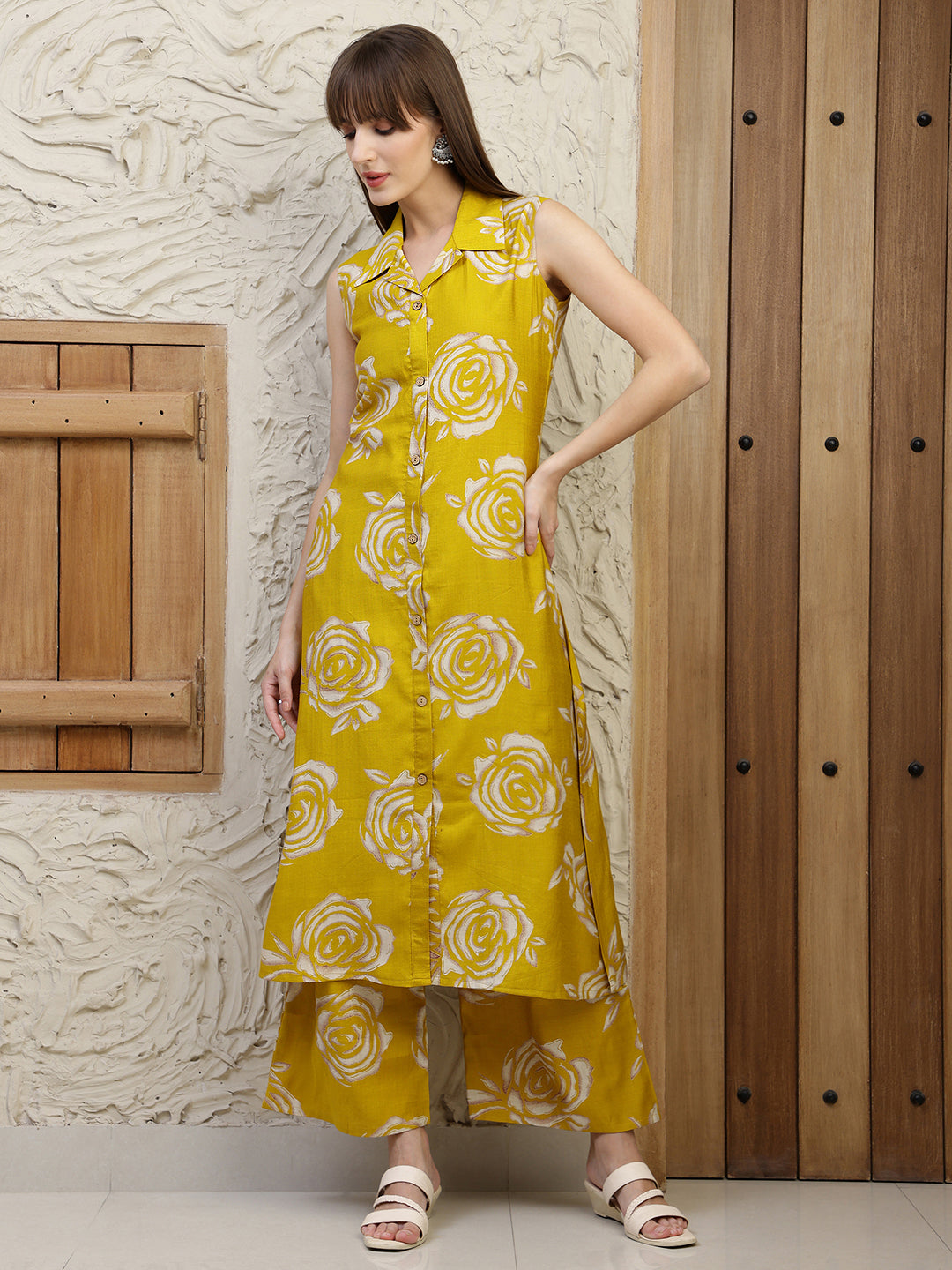 Botanical Printed Co Ords Set, Mustard - Hiral Fashion - Distacart