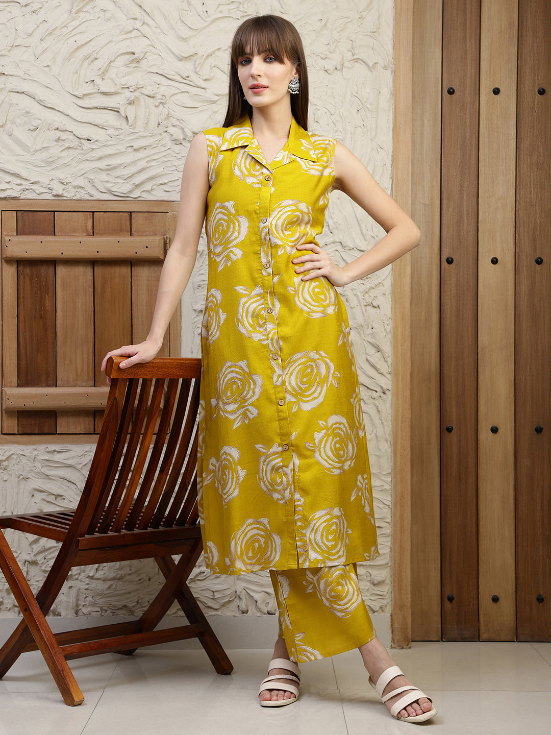 Botanical Printed Co Ords Set, Mustard - Hiral Fashion - Distacart