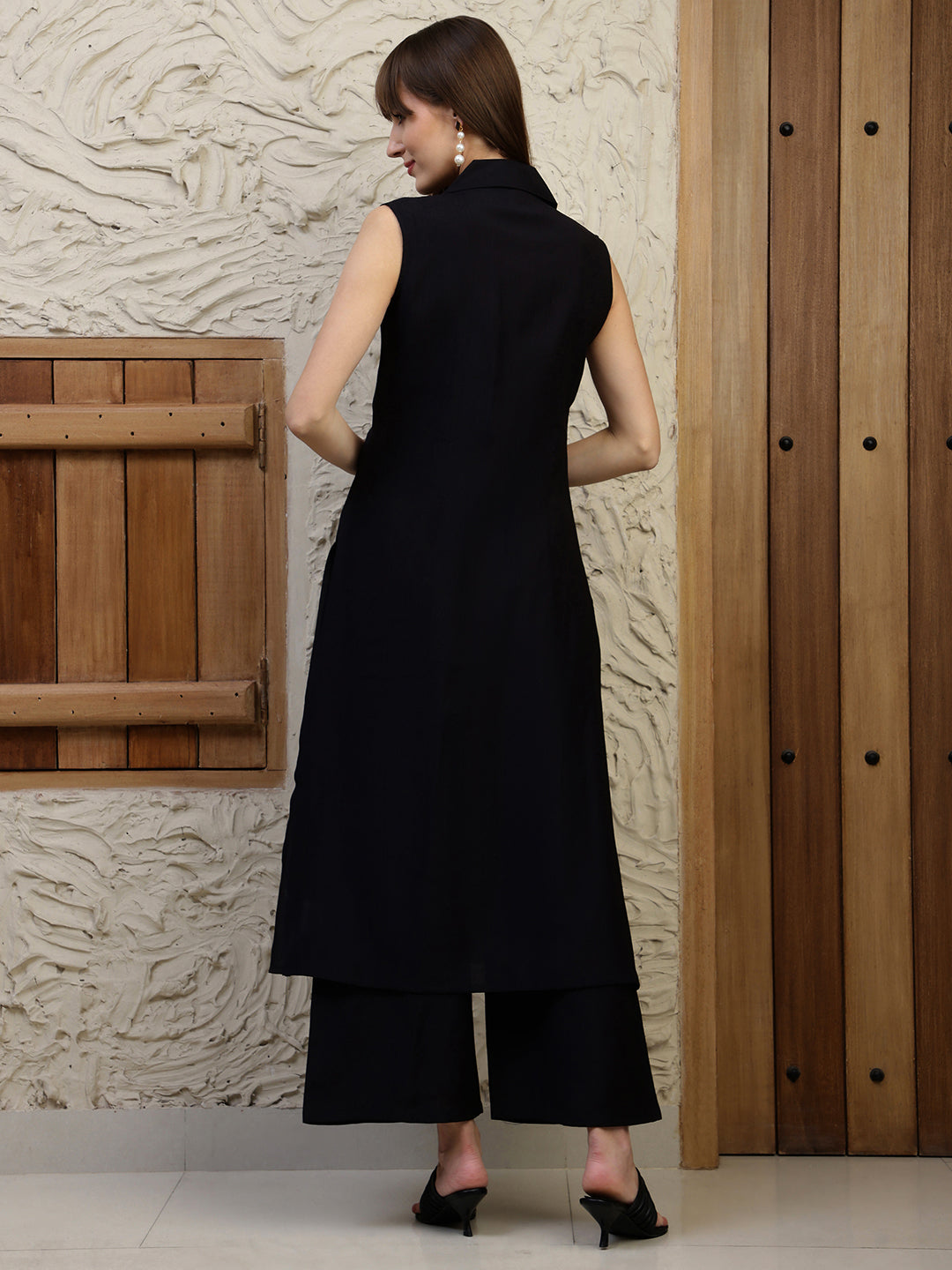 Shirt Style Kurta With Palazzo, Black - Hiral Fashion - Distacart