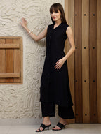 Shirt Style Kurta With Palazzo, Black - Hiral Fashion - Distacart