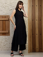 Shirt Style Kurta With Palazzo, Black - Hiral Fashion - Distacart