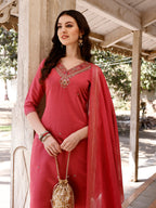 Hand Embroidered Kurta With Pant & Banarasi Dupatta, Multicolor - Hiral Fashion