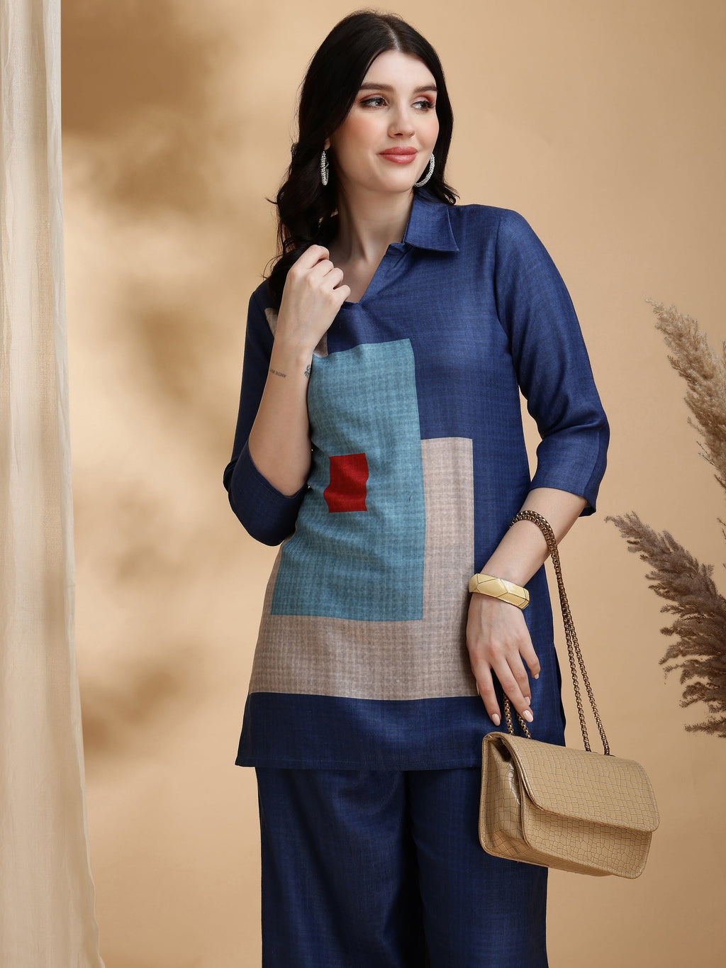 Colour Blocked Co-Ords, Blue - Hiral Fashion - Distacart