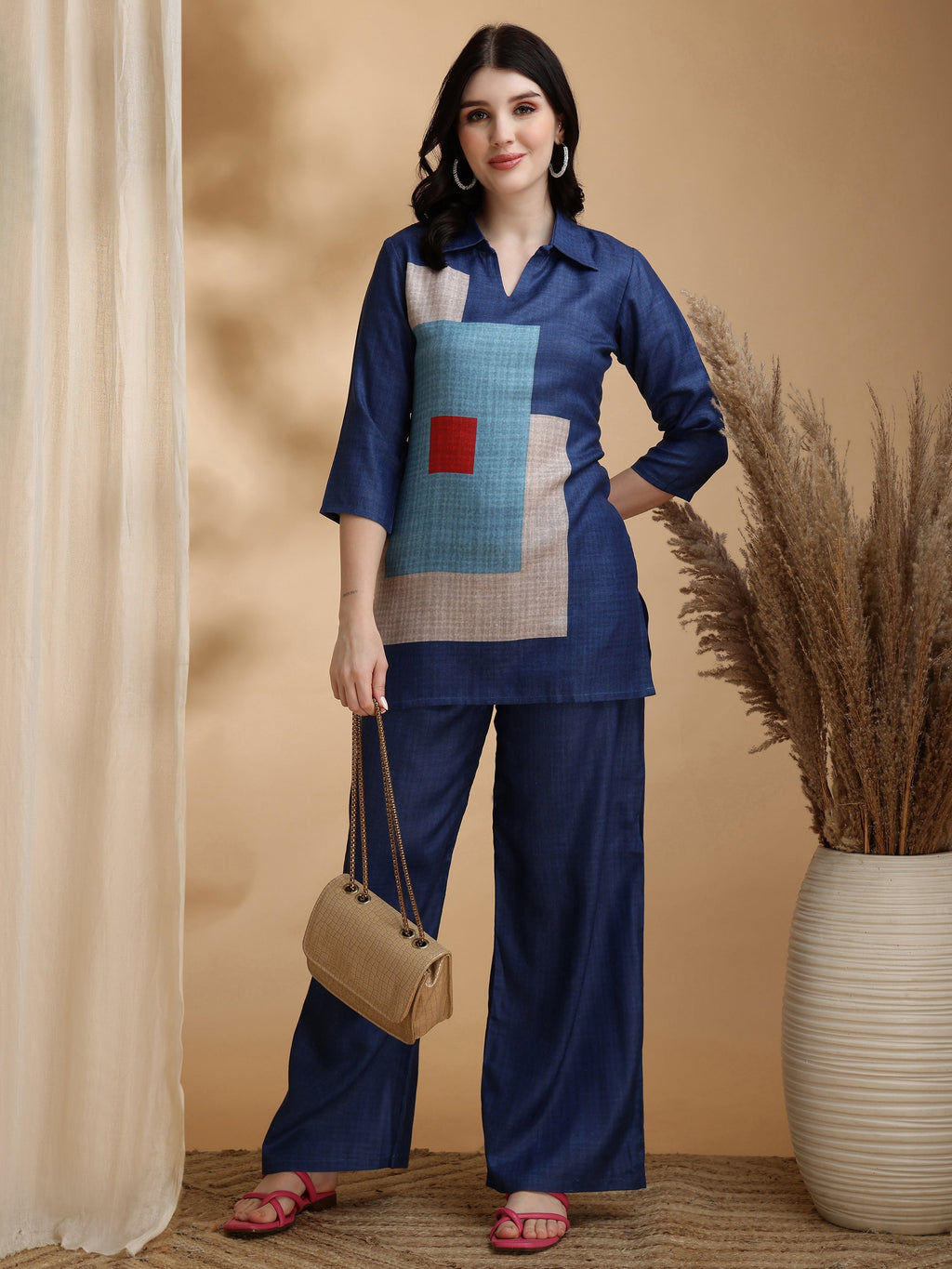 Colour Blocked Co-Ords, Blue - Hiral Fashion - Distacart