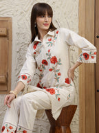 Placement Embroidered Co Ords, Cream - Hiral Fashion - Distacart