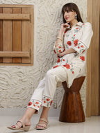 Placement Embroidered Co Ords, Cream - Hiral Fashion - Distacart
