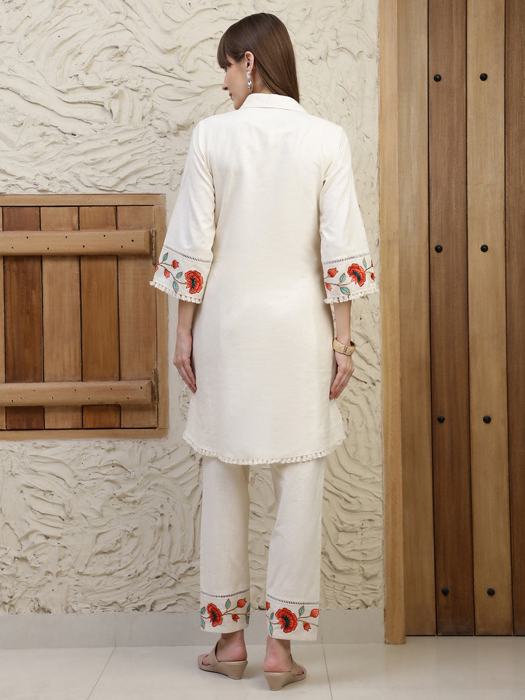 Placement Embroidered Co Ords, Cream - Hiral Fashion - Distacart