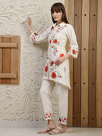 Placement Embroidered Co Ords, Cream - Hiral Fashion - Distacart