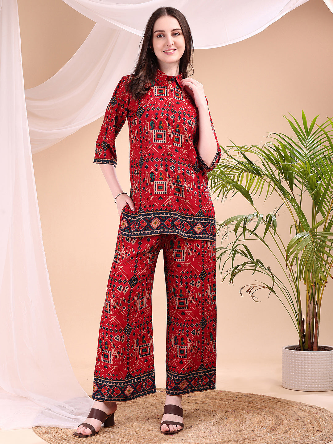 Printed Versatile Co-Ords, Red - Hiral Fashion - Distacart