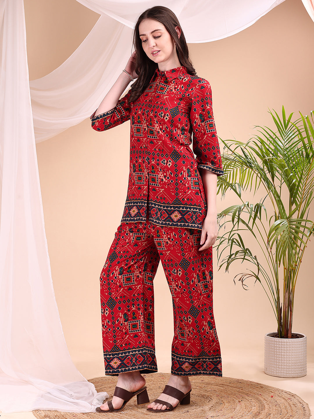 Printed Versatile Co-Ords, Red - Hiral Fashion - Distacart