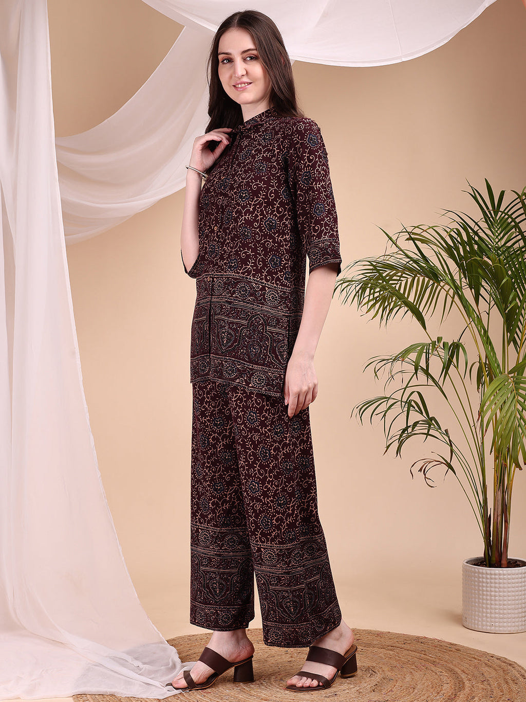 Intricate Floral And Paisley Motifs Co-Ords, Maroon - Hiral Fashion - Distacart