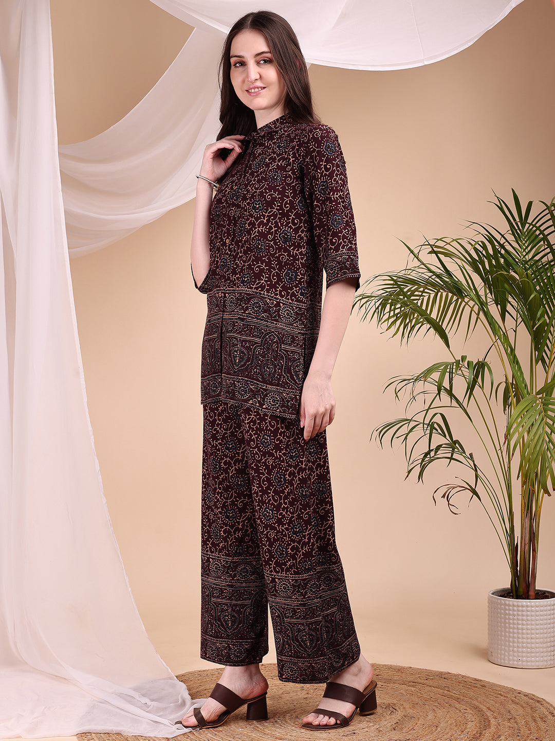 Intricate Floral And Paisley Motifs Co-Ords, Maroon - Hiral Fashion - Distacart