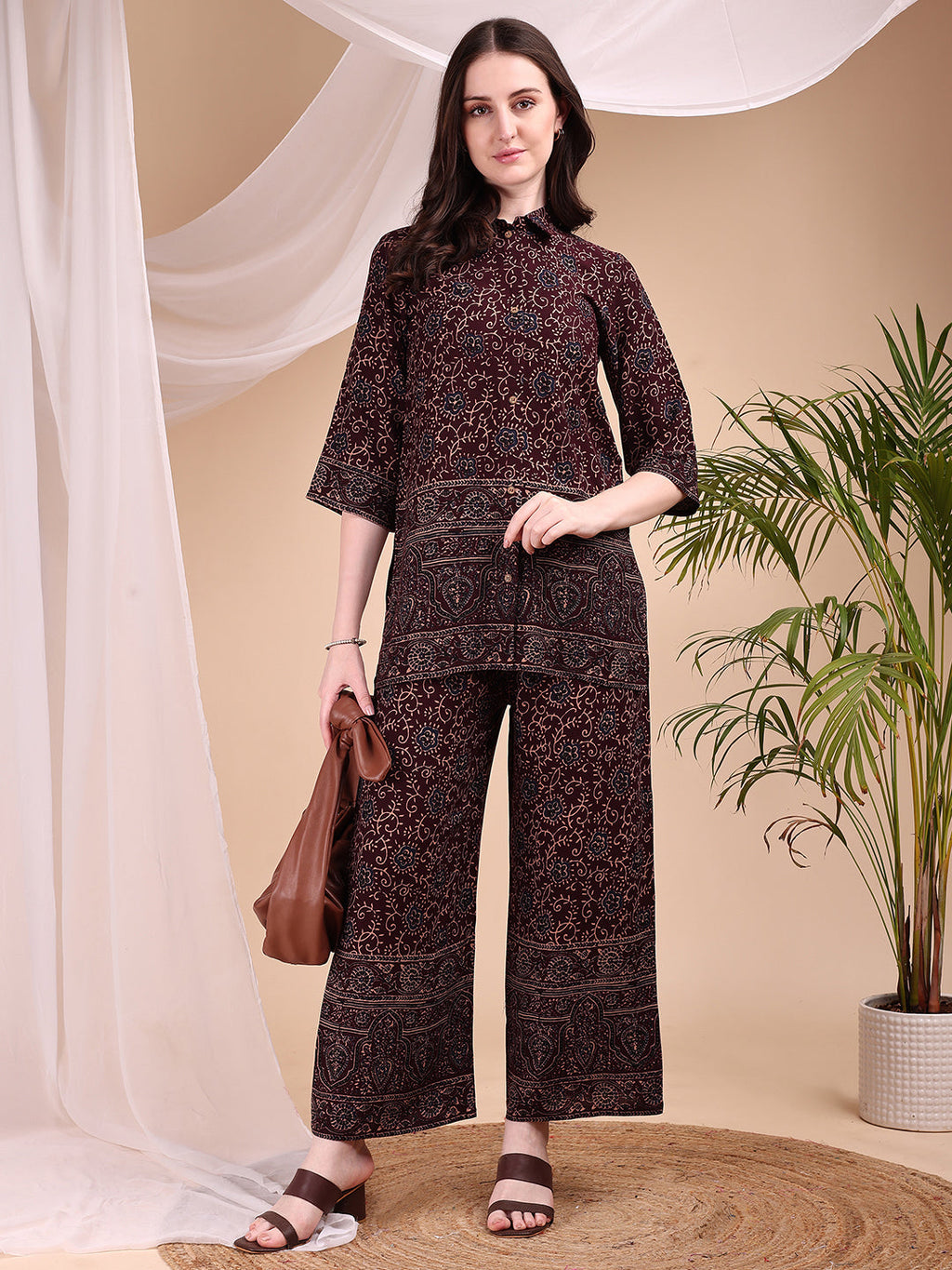Intricate Floral And Paisley Motifs Co-Ords, Maroon - Hiral Fashion - Distacart