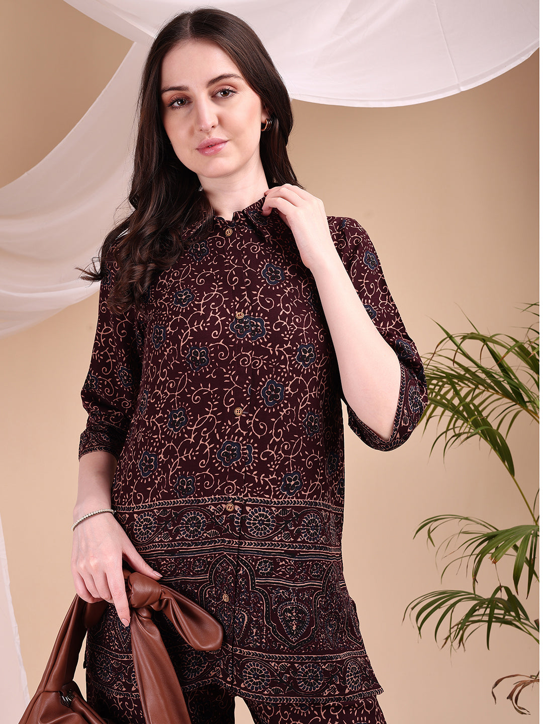 Intricate Floral And Paisley Motifs Co-Ords, Maroon - Hiral Fashion - Distacart