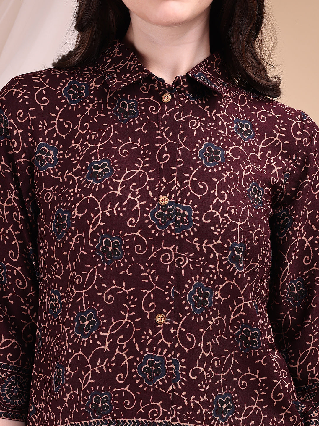 Intricate Floral And Paisley Motifs Co-Ords, Maroon - Hiral Fashion - Distacart