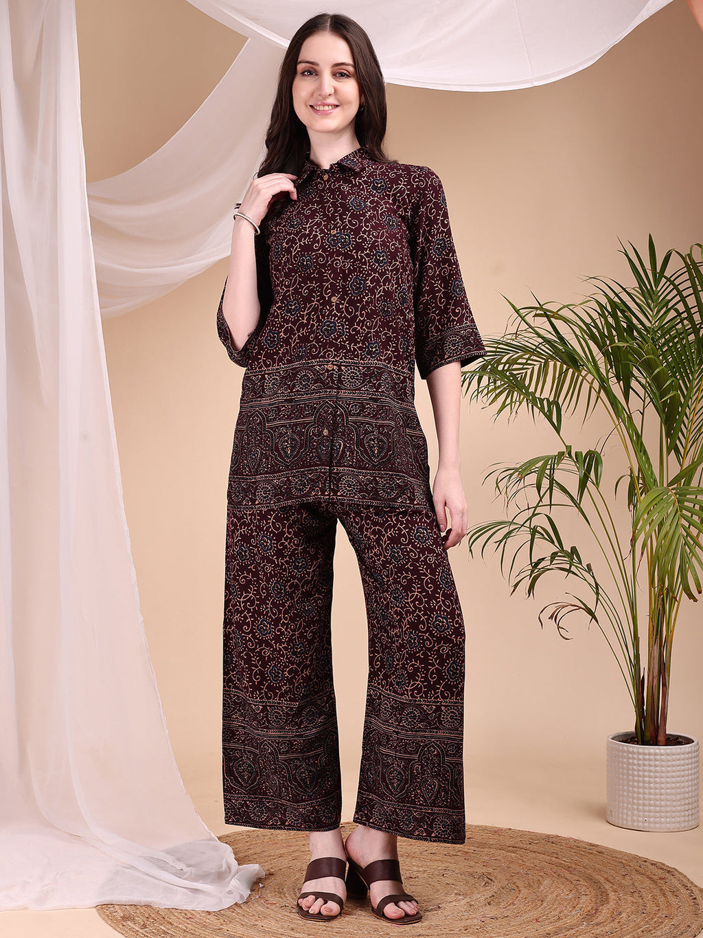 Intricate Floral And Paisley Motifs Co-Ords, Maroon - Hiral Fashion - Distacart
