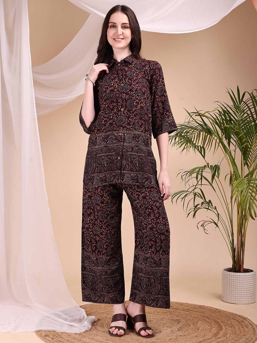 Intricate Floral And Paisley Motifs Co-Ords, Maroon - Hiral Fashion - Distacart