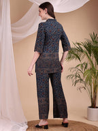 Intricate Floral And Paisley Motifs Co-Ords, Navy Blue - Hiral Fashion - Distacart