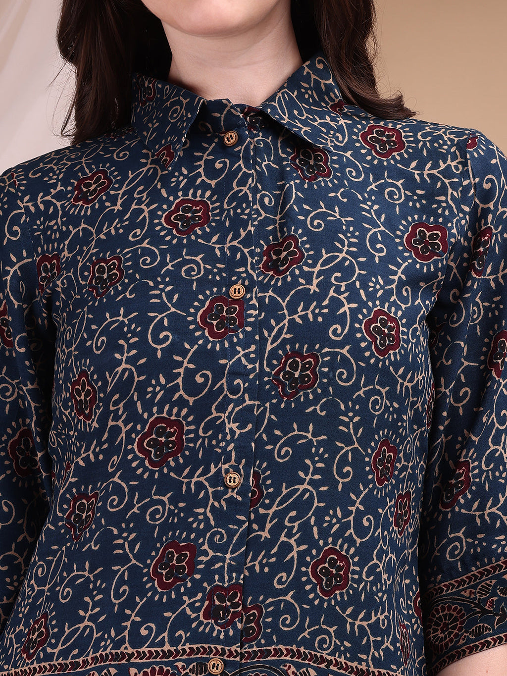 Intricate Floral And Paisley Motifs Co-Ords, Navy Blue - Hiral Fashion - Distacart