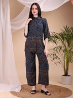Intricate Floral And Paisley Motifs Co-Ords, Navy Blue - Hiral Fashion - Distacart