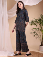 Intricate Floral And Paisley Motifs Co-Ords, Navy Blue - Hiral Fashion - Distacart