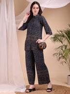 Intricate Floral And Paisley Motifs Co-Ords, Navy Blue - Hiral Fashion - Distacart