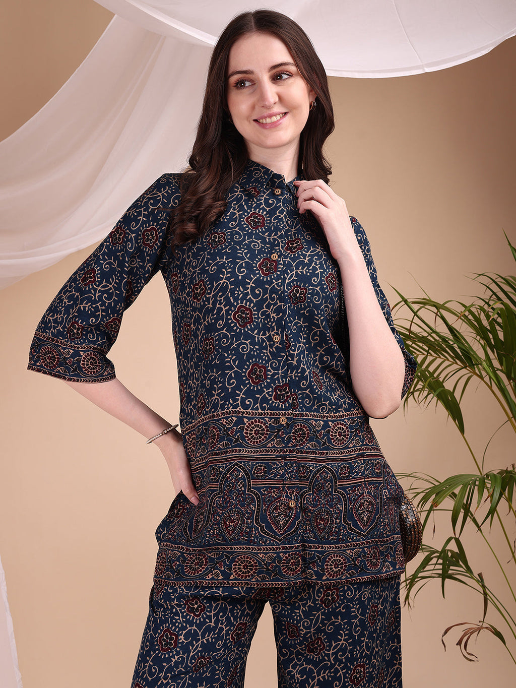 Intricate Floral And Paisley Motifs Co-Ords, Navy Blue - Hiral Fashion - Distacart