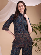 Intricate Floral And Paisley Motifs Co-Ords, Navy Blue - Hiral Fashion - Distacart